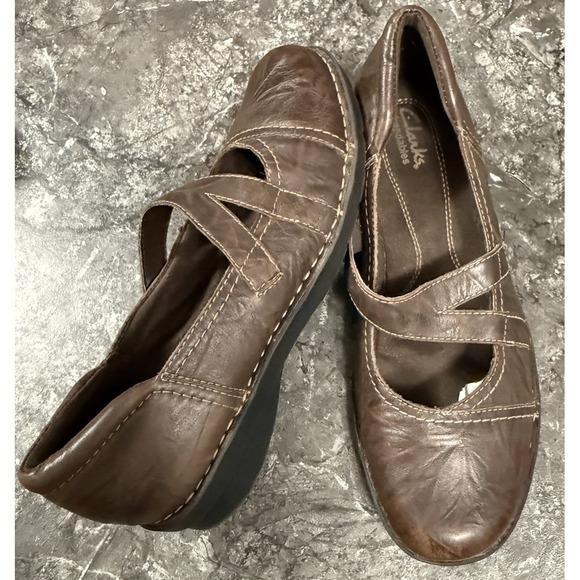 Clarks Shoes - Clarks Bendables Womens Leather Mary Jane Comfort Slip One Chocolate Brown 9.5M
